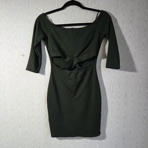 Agaci Womens M Bodycon Mini Dress Cut Out Boat Neck Forest Green‎ Coquette Sexy